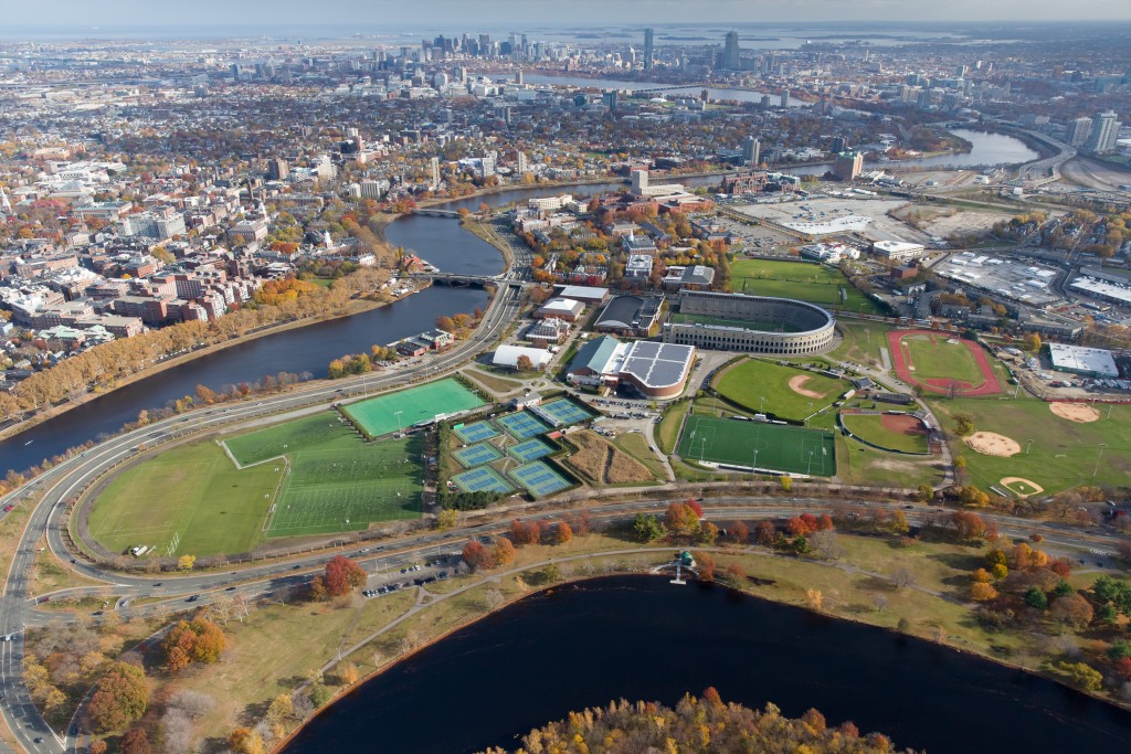 Nov 11, 2014; Cambridge, MA, USA; An aerial view of the Harvard athletic complex and Harvard Stadium. Mandatory Credit: Greg M. Cooper-Harvard University